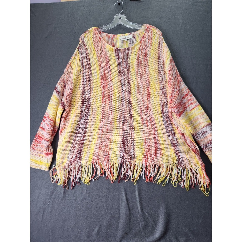 Laurie Felt Oversized Flowy Loose Baja Sweater Fringe Hem Detail Sz XS/Small NWT